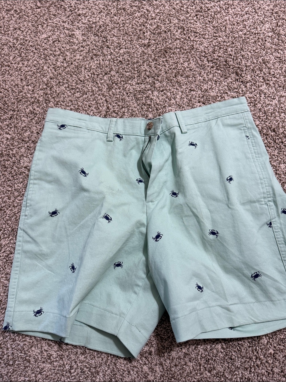Chaps Mint Green Flat-Front Shorts with Navy Crab Embroidery